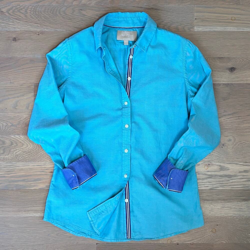 Banana Republic Cotton Oxford Shirt Y2K Preppy Turquoise Womens Size Small